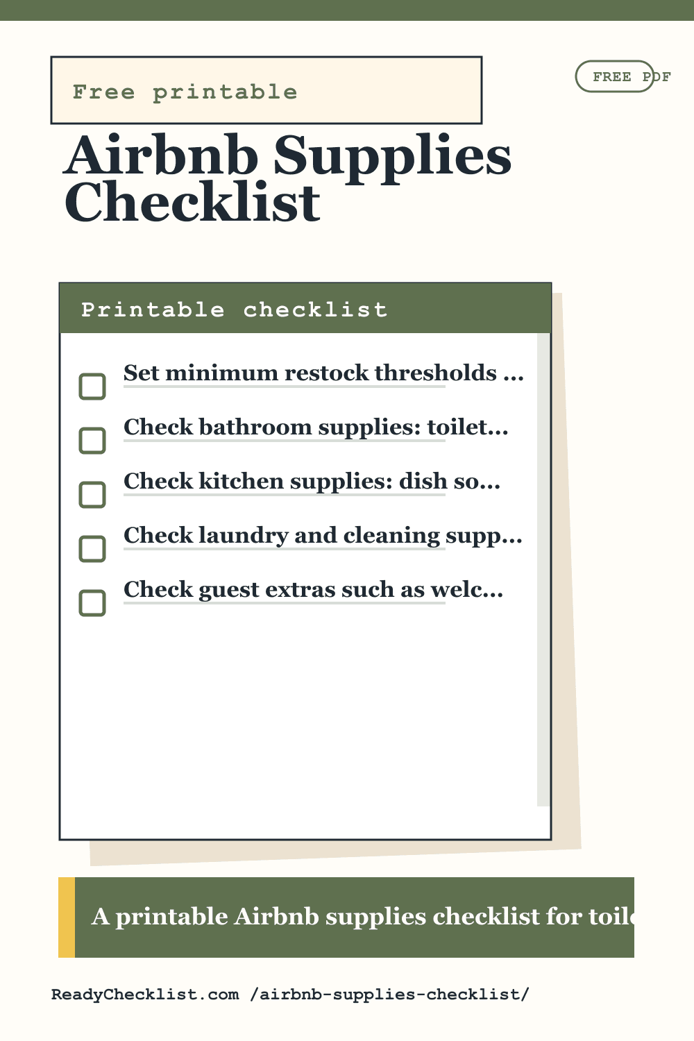 Airbnb Supplies Checklist printable checklist preview image