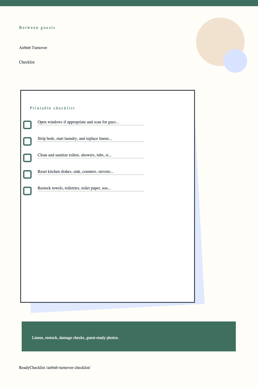 Airbnb Turnover Checklist printable checklist preview image