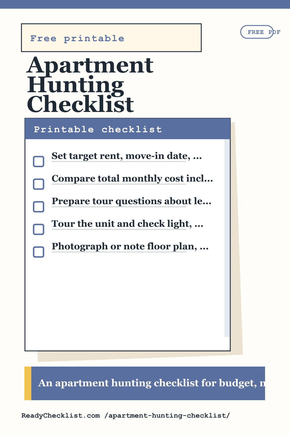 Apartment Hunting Checklist printable checklist template preview