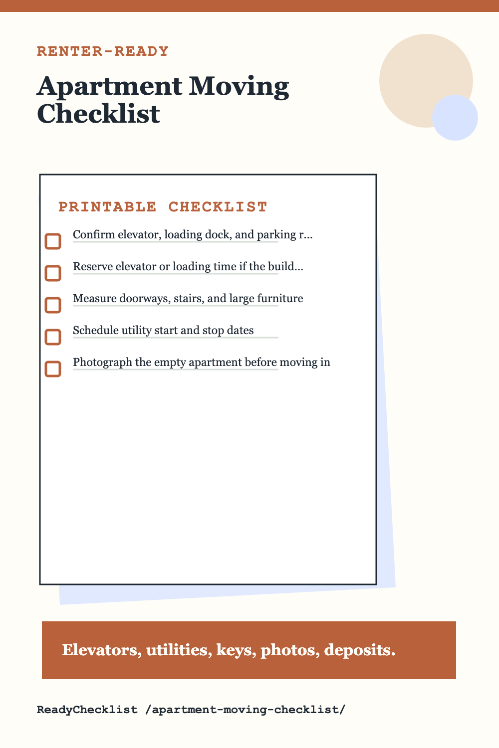Apartment Moving Checklist printable checklist template preview