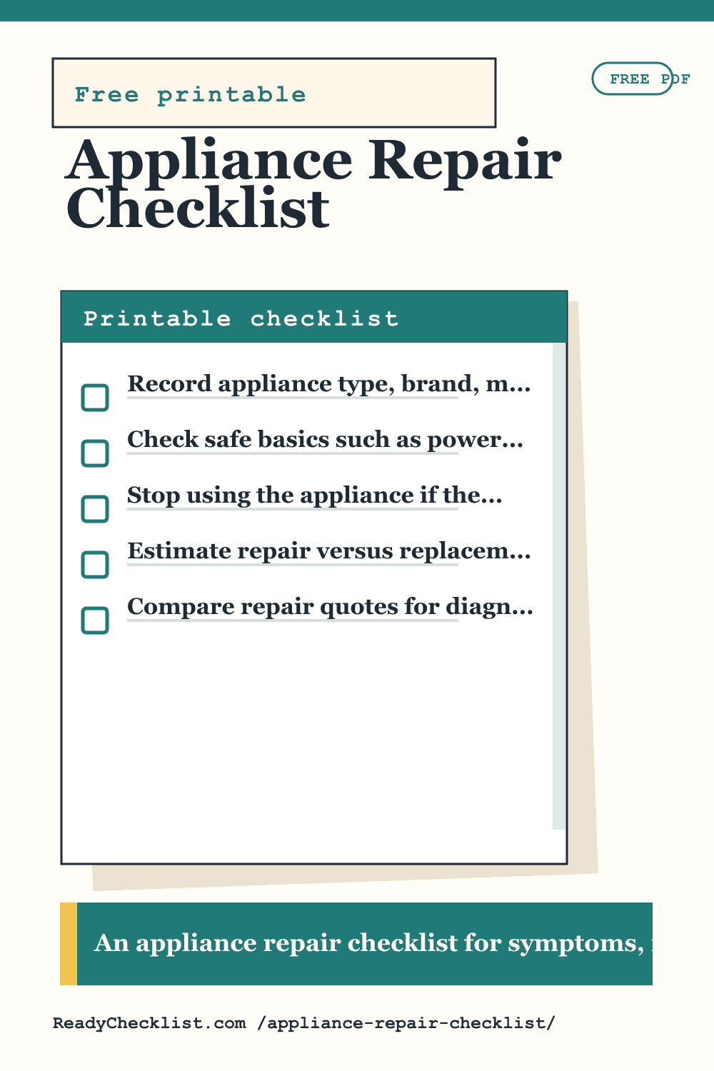 Appliance Repair Checklist printable checklist template preview