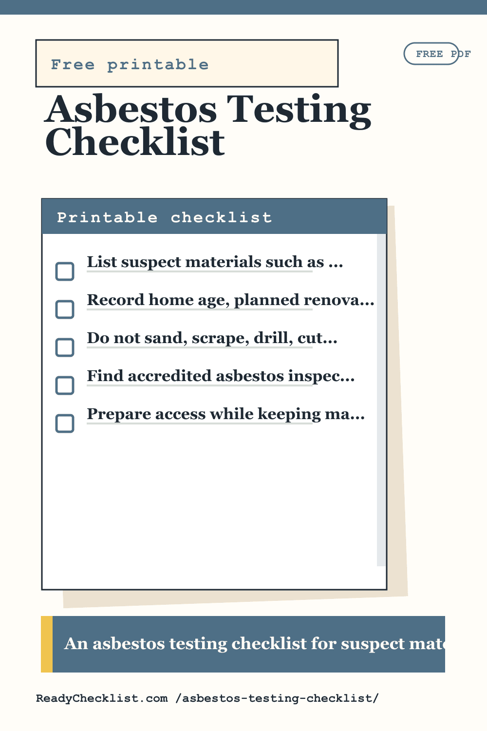 Asbestos Testing Checklist printable checklist template preview