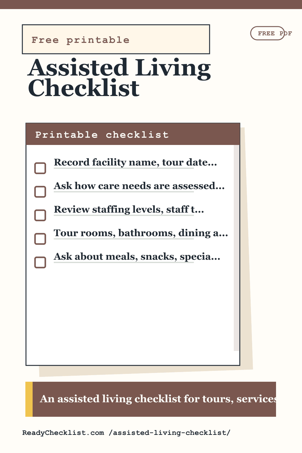 Assisted Living Checklist printable checklist template preview
