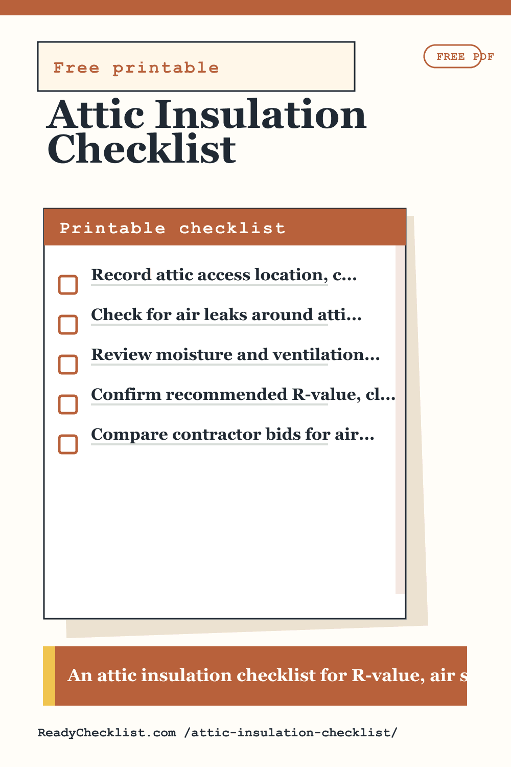 Attic Insulation Checklist printable checklist template preview