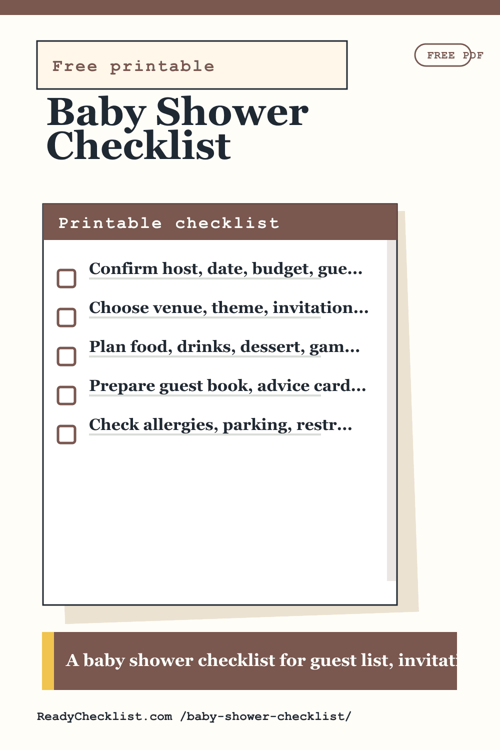 Baby Shower Checklist printable checklist preview image