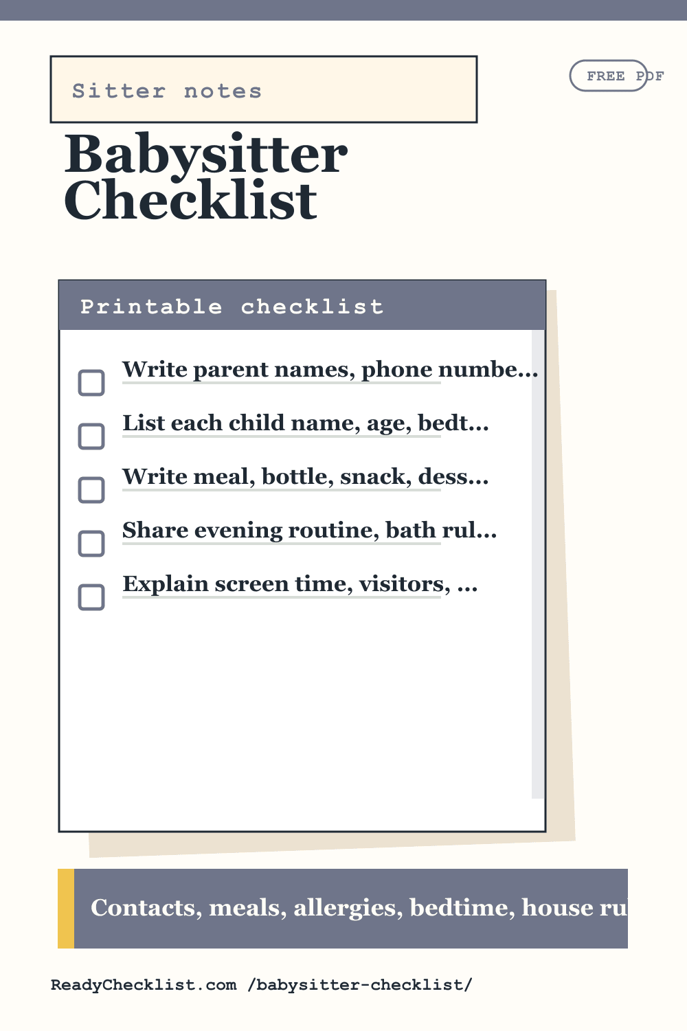 Babysitter Checklist printable checklist preview image