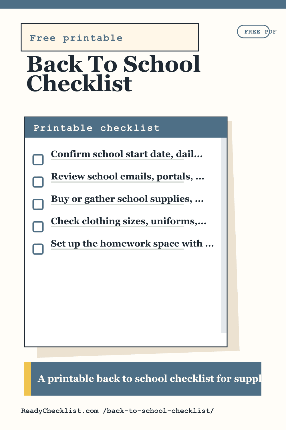 Back To School Checklist printable checklist template preview