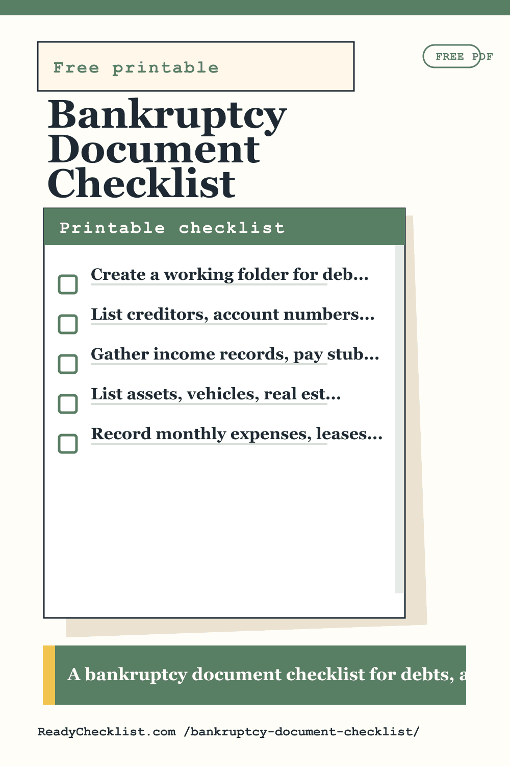 Bankruptcy Document Checklist printable checklist preview image