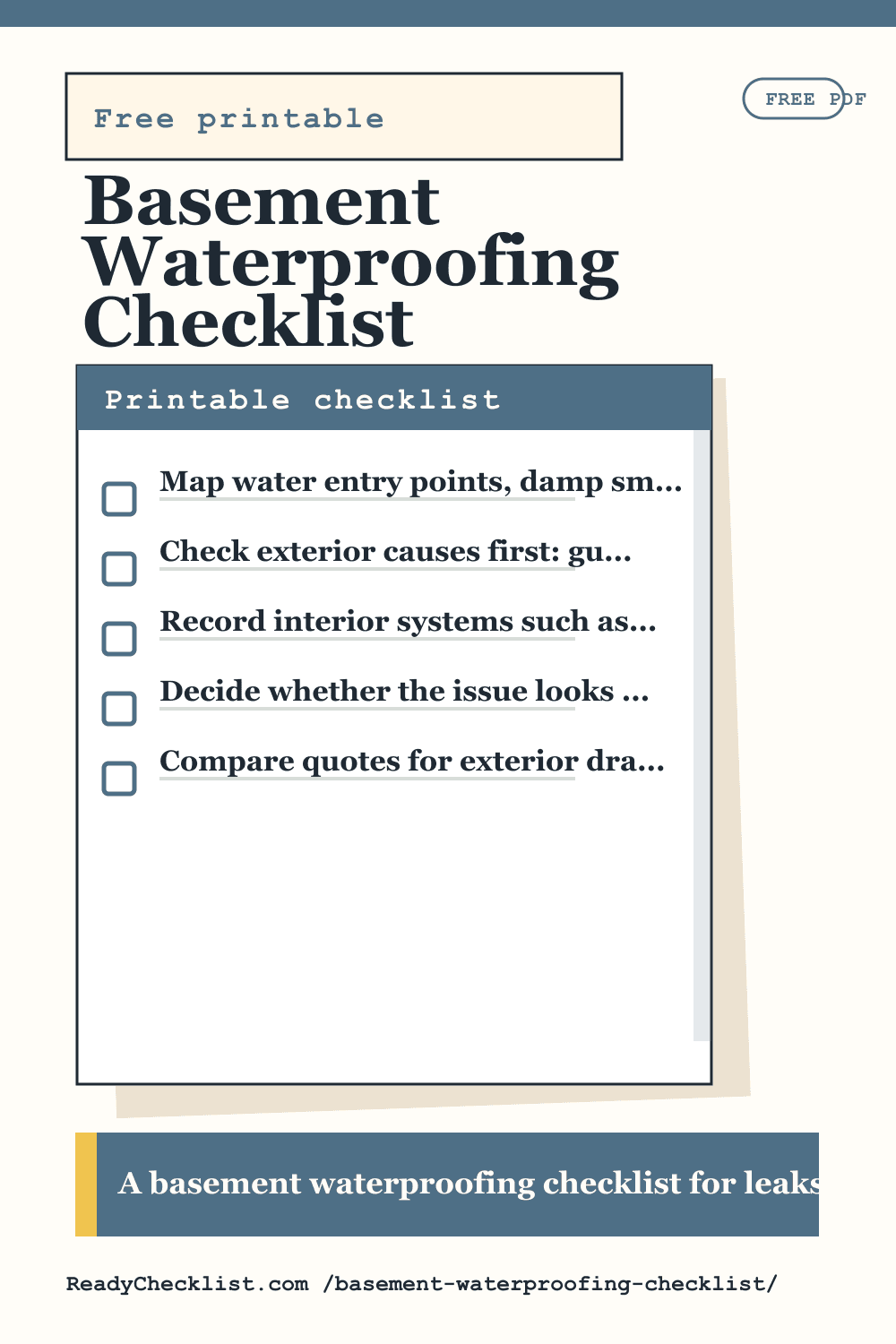 Basement Waterproofing Checklist printable checklist template preview