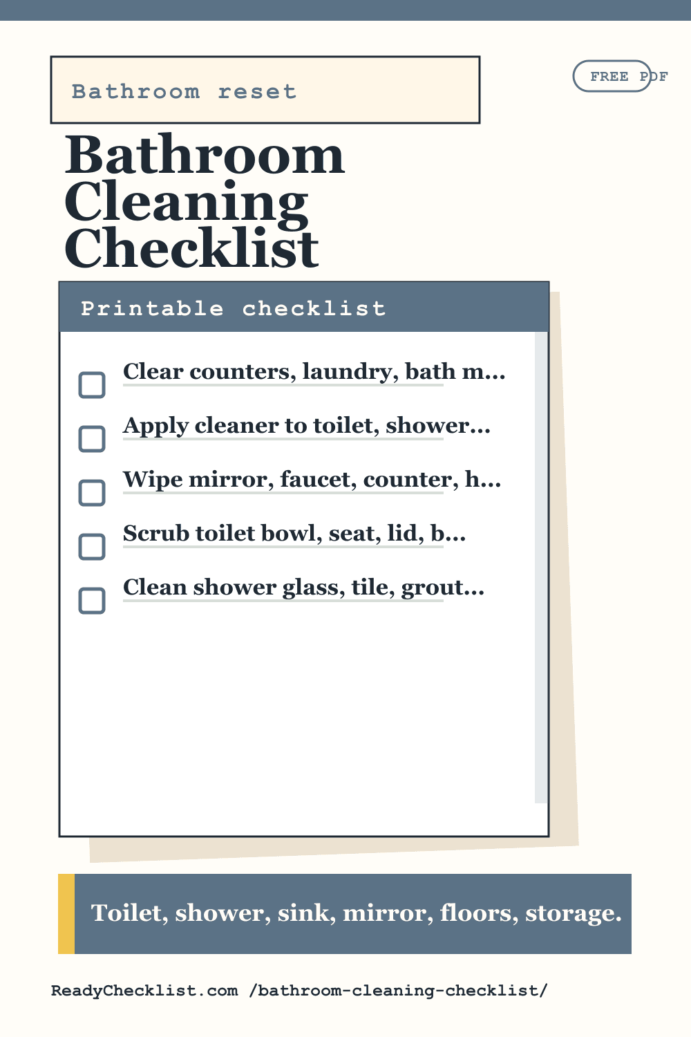 Bathroom Cleaning Checklist printable checklist preview image