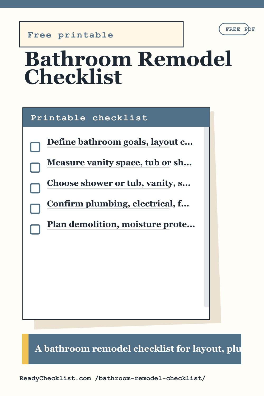 Bathroom Remodel Checklist printable checklist template preview