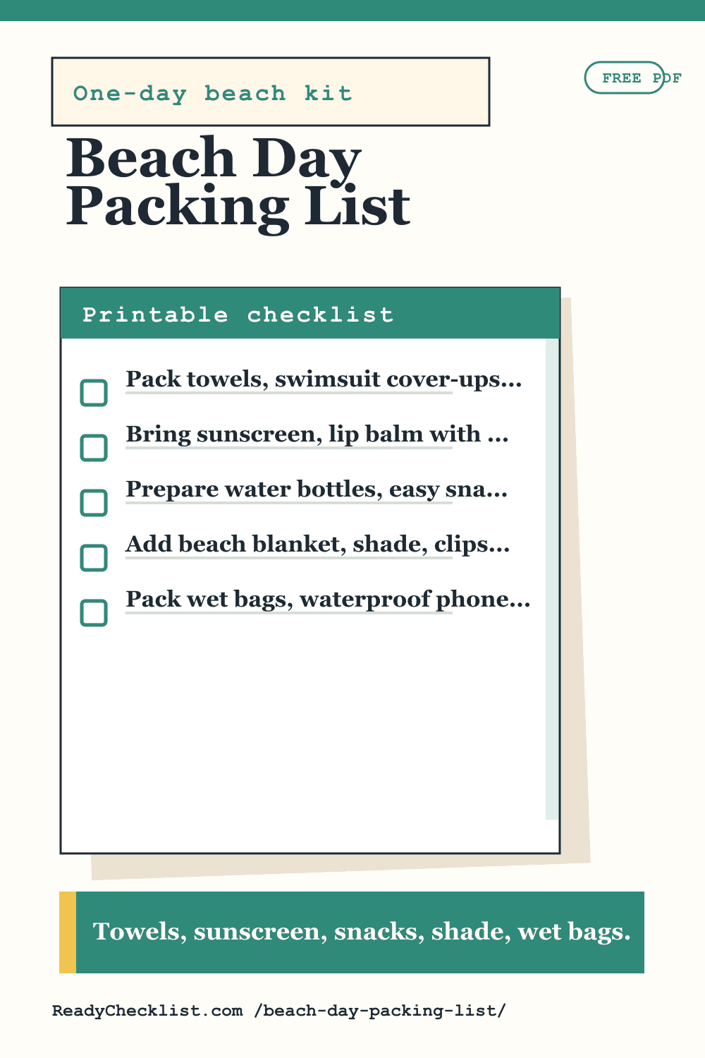 Beach Day Packing List printable checklist preview image