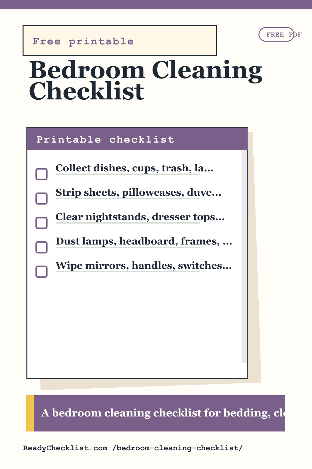 Bedroom Cleaning Checklist printable checklist preview image