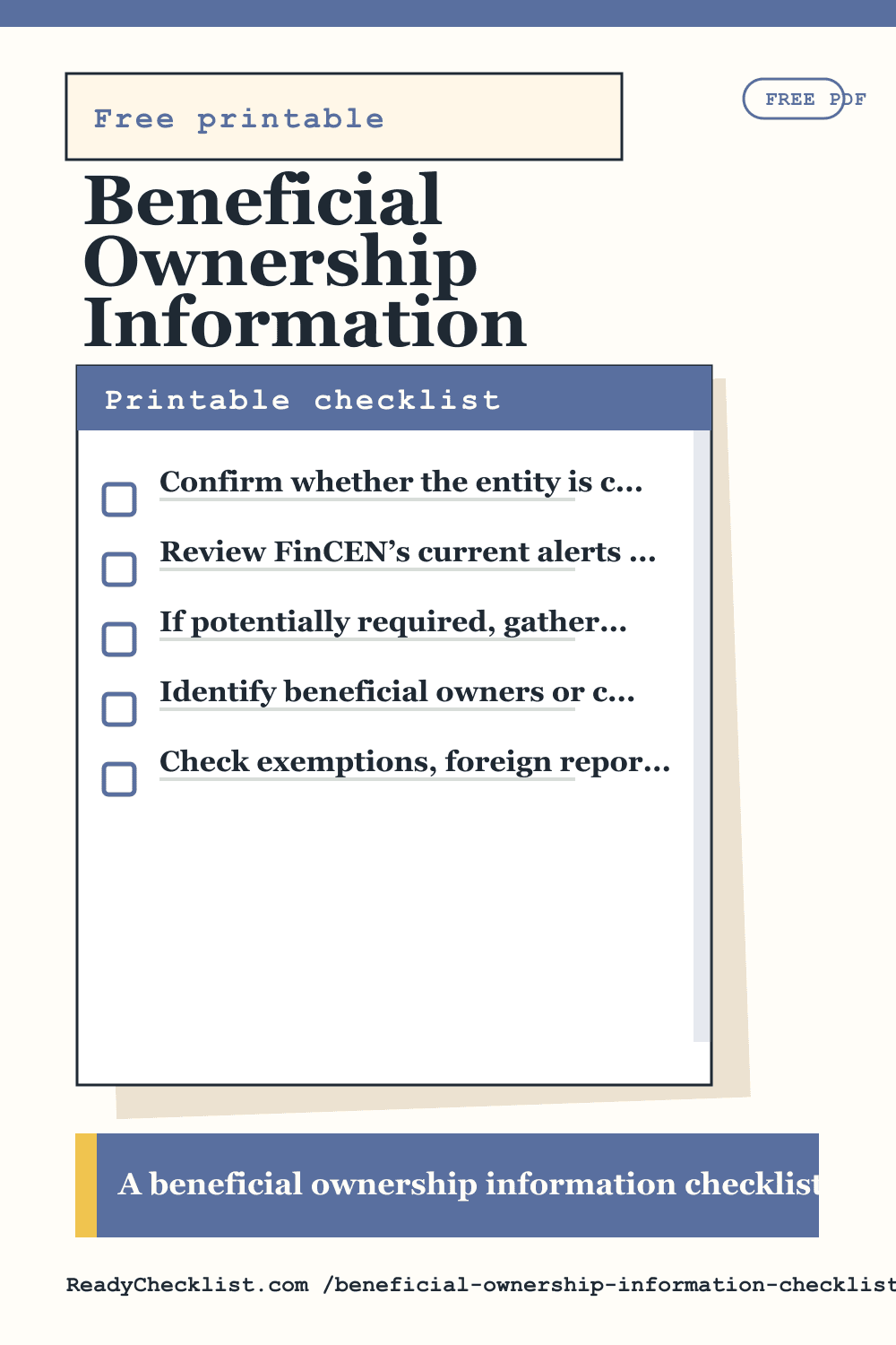 Beneficial Ownership Information Checklist printable checklist preview image