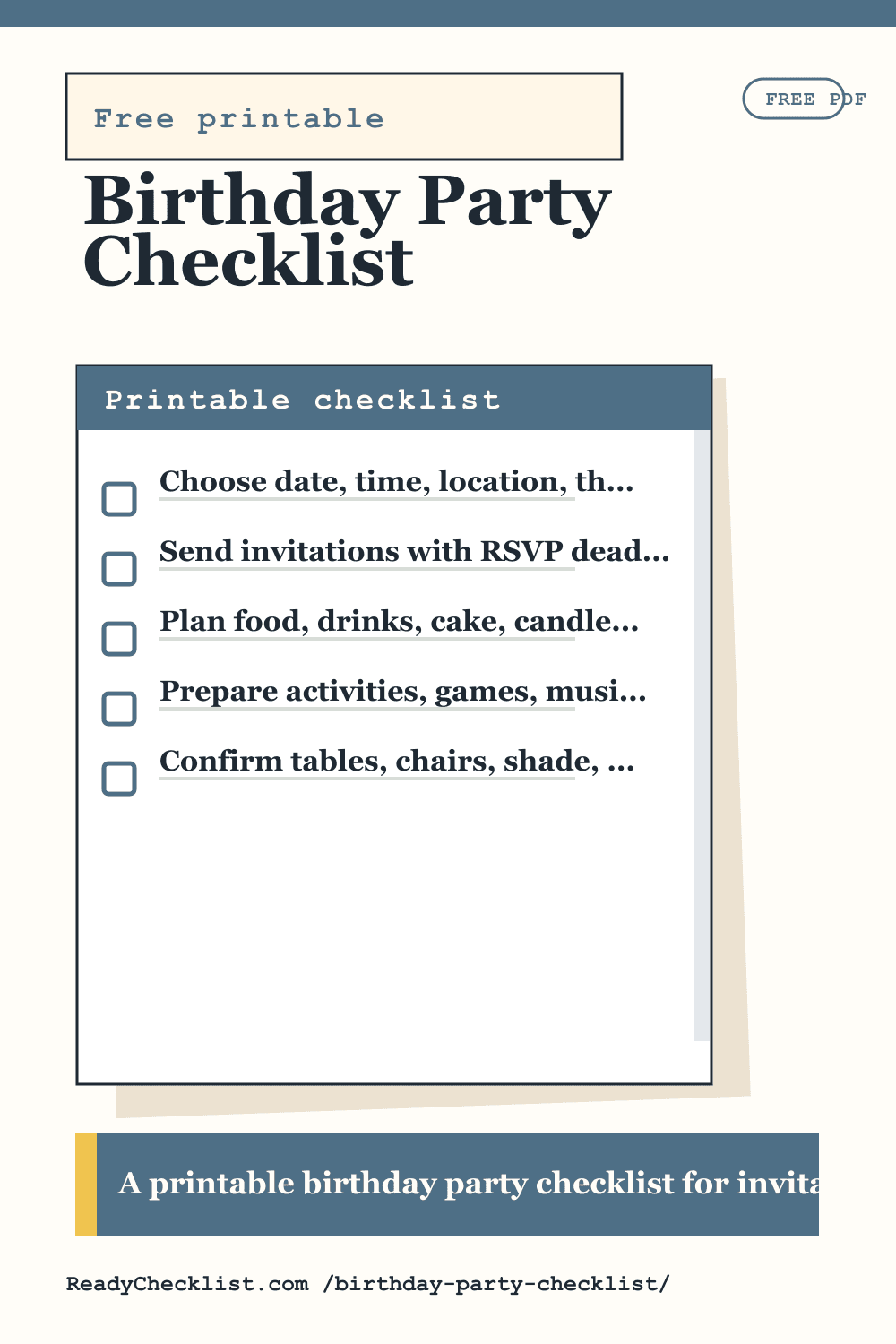 Birthday Party Checklist printable checklist preview image