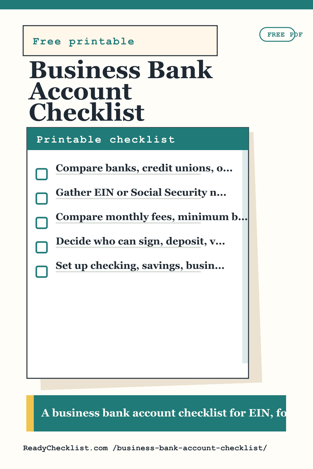 Business Bank Account Checklist printable checklist preview image