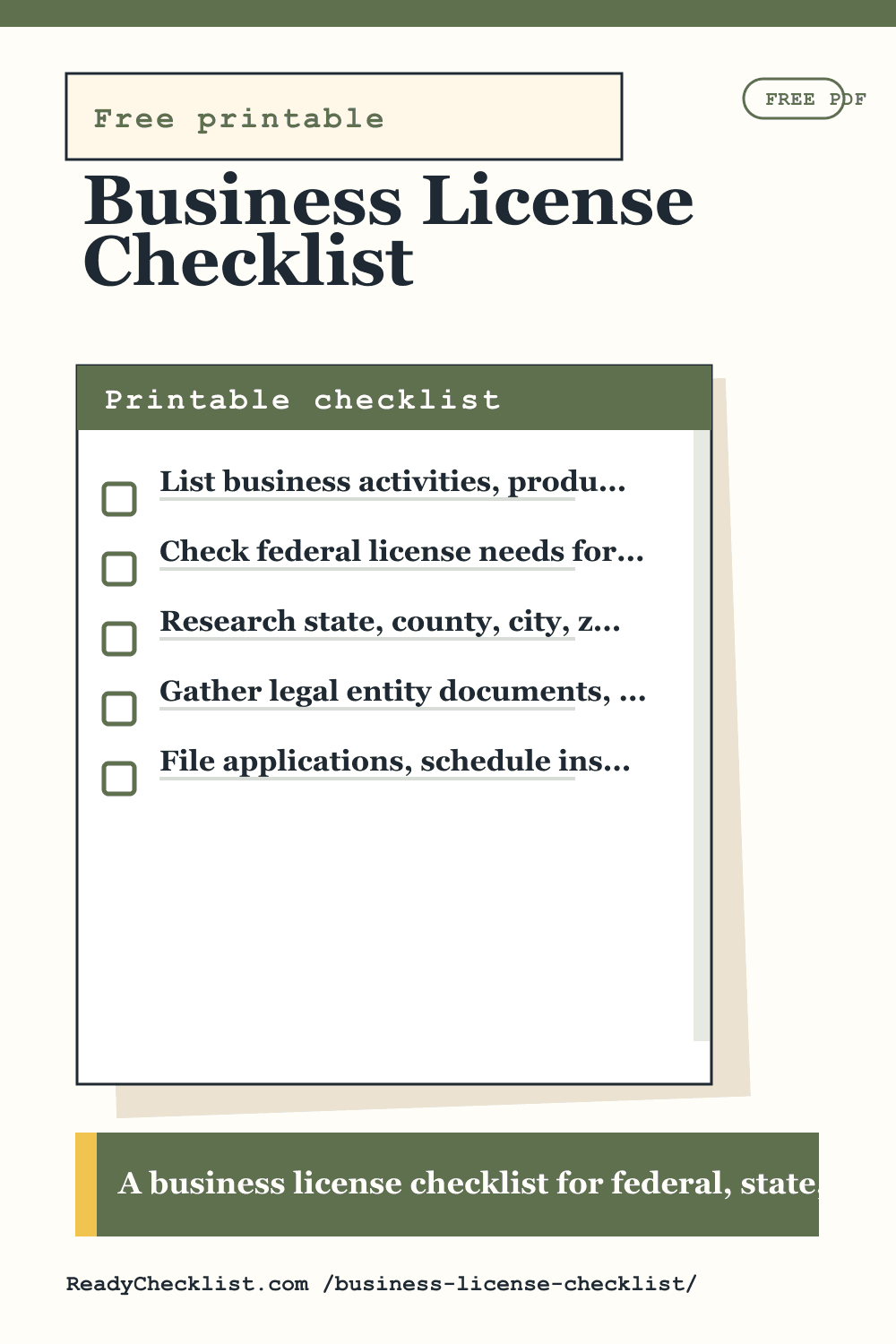 Business License Checklist printable checklist preview image