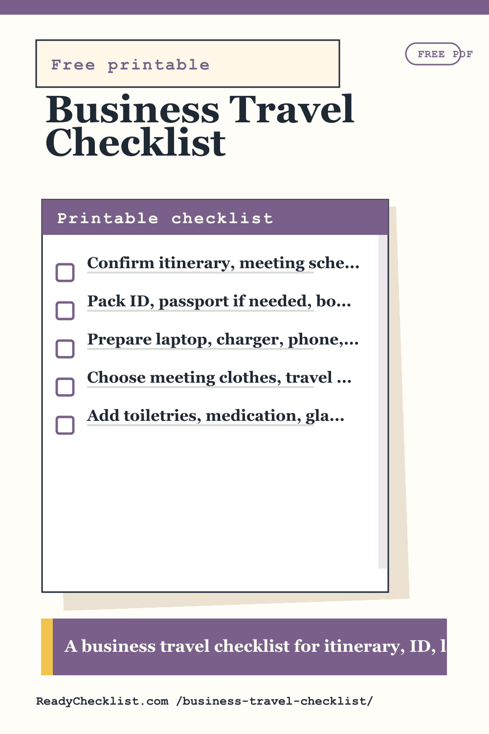 Business Travel Checklist printable checklist preview image