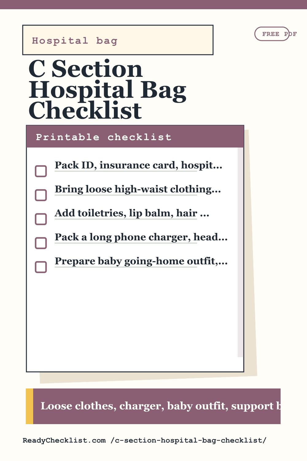C Section Hospital Bag Checklist printable checklist preview image