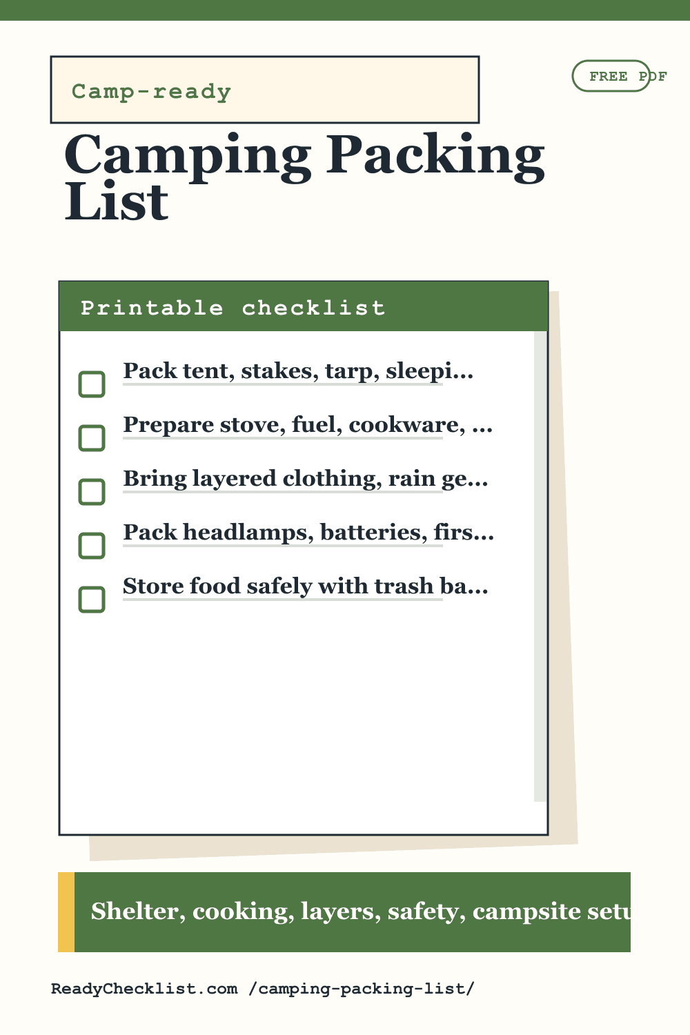 Camping Packing List printable checklist template preview