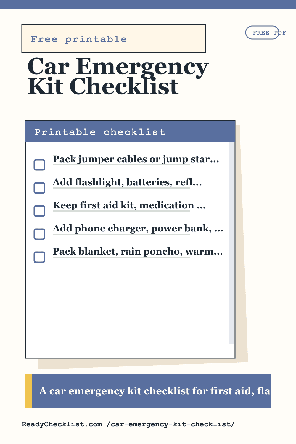 Car Emergency Kit Checklist printable checklist preview image