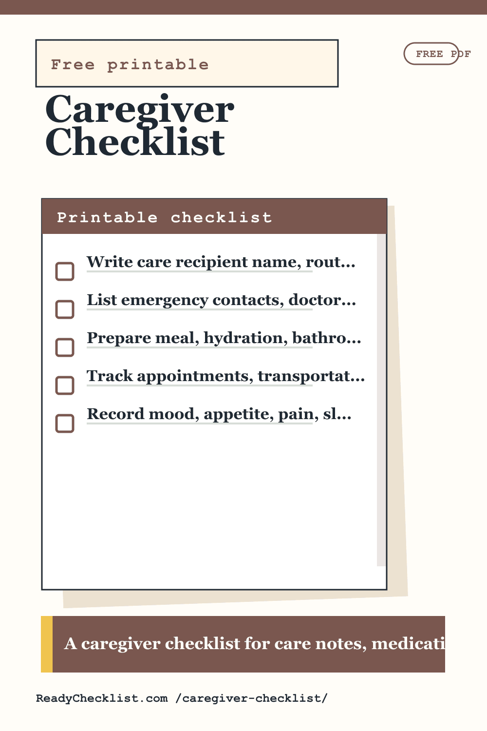 Caregiver Checklist printable checklist template preview