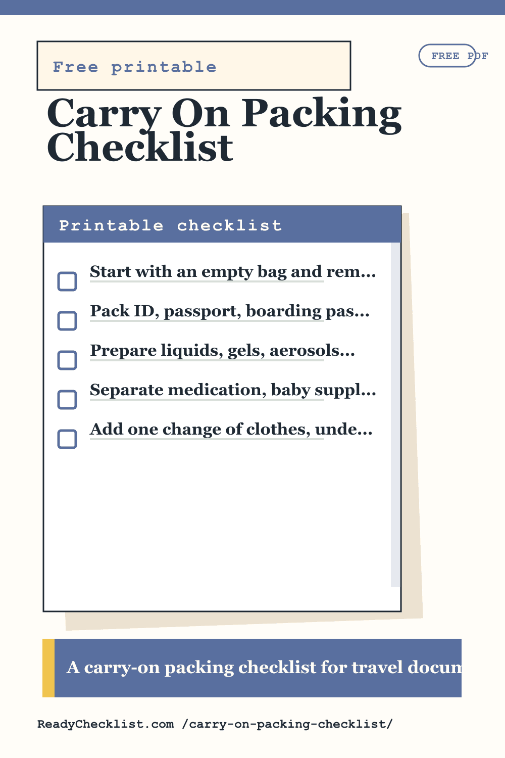 Carry On Packing Checklist printable checklist preview image