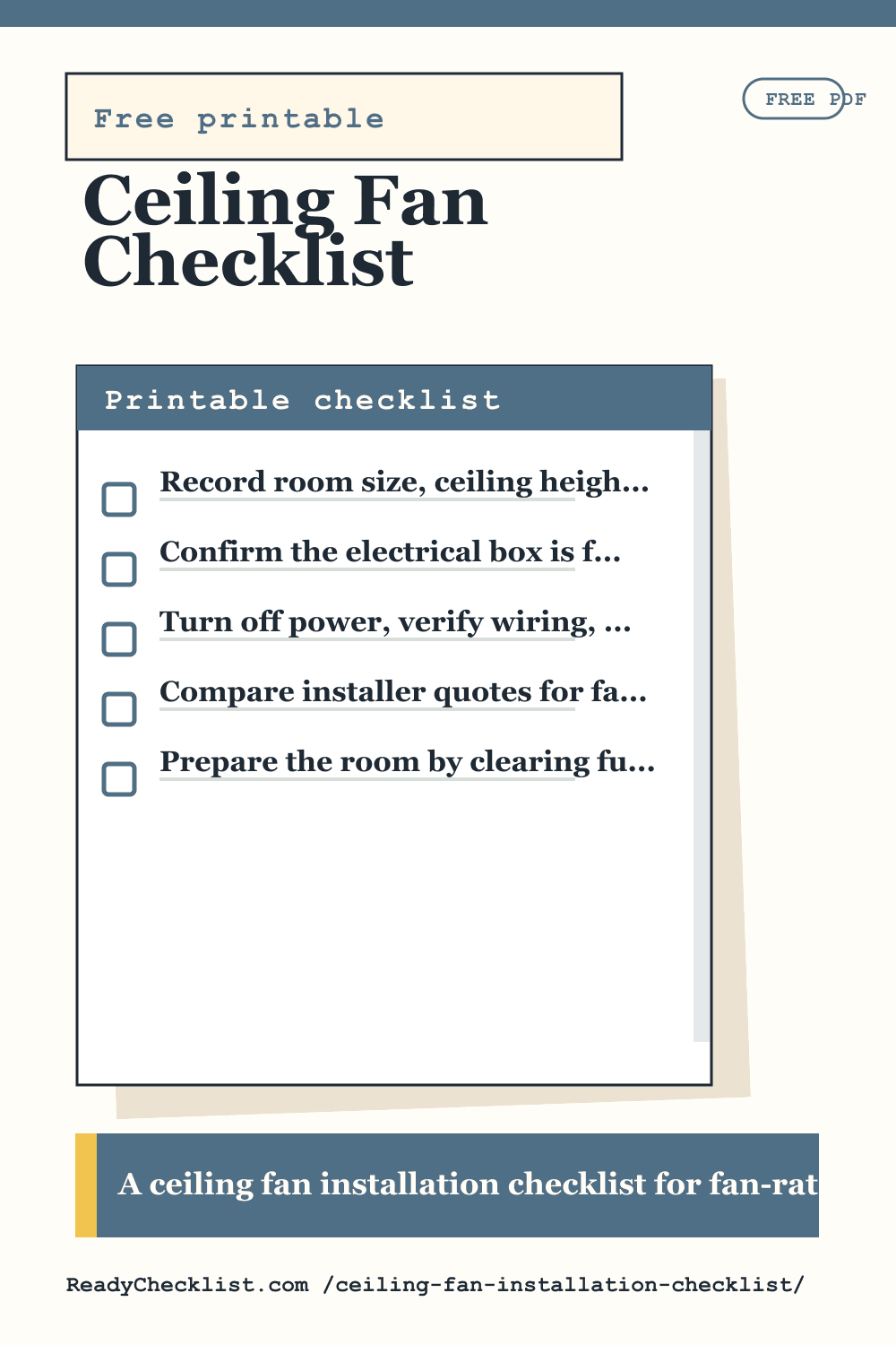 Ceiling Fan Checklist printable checklist template preview
