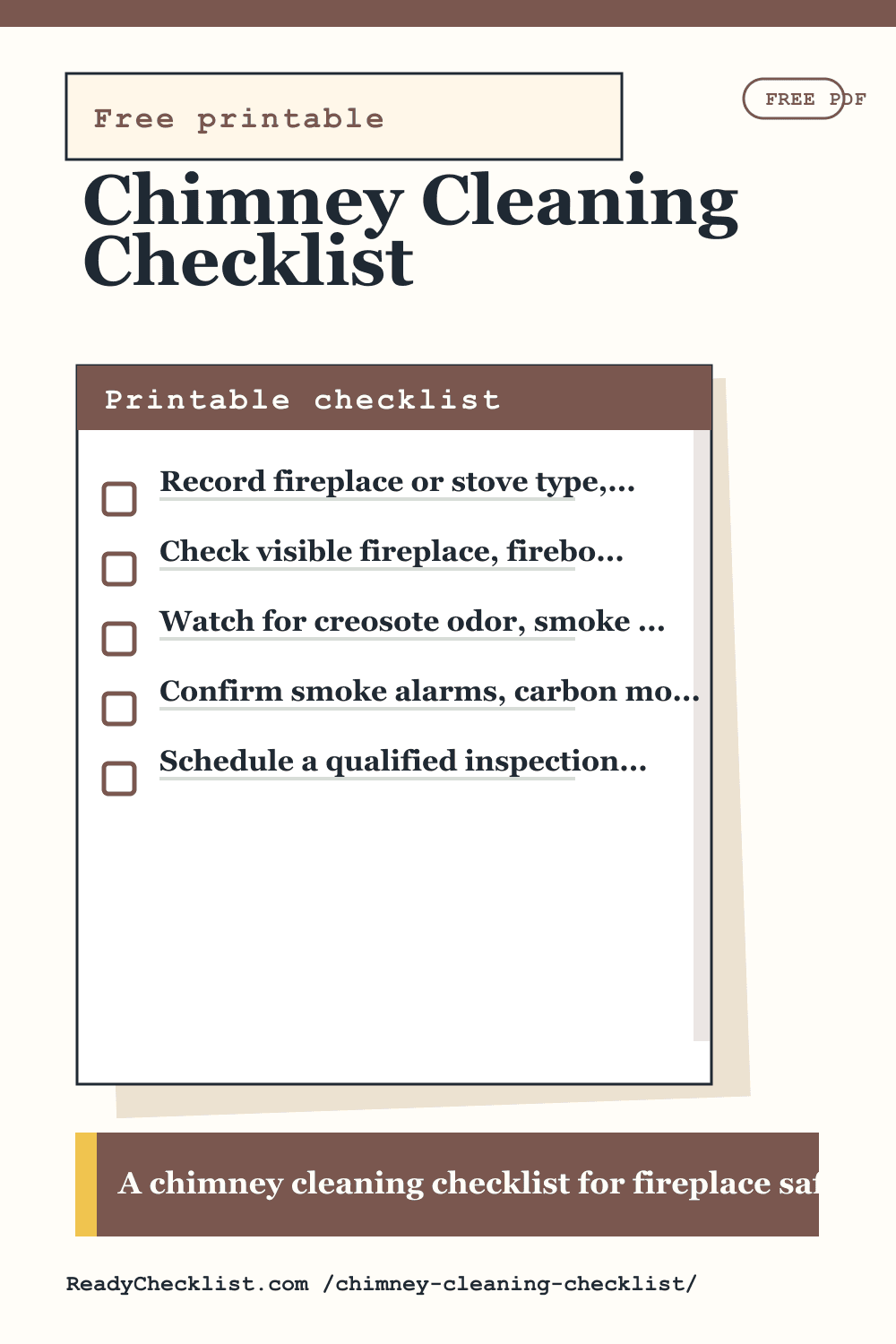 Chimney Cleaning Checklist printable checklist template preview