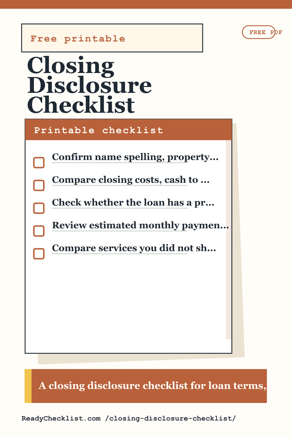 Closing Disclosure Checklist printable checklist preview image