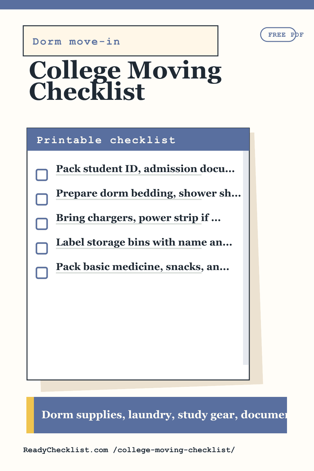 College Moving Checklist printable checklist template preview