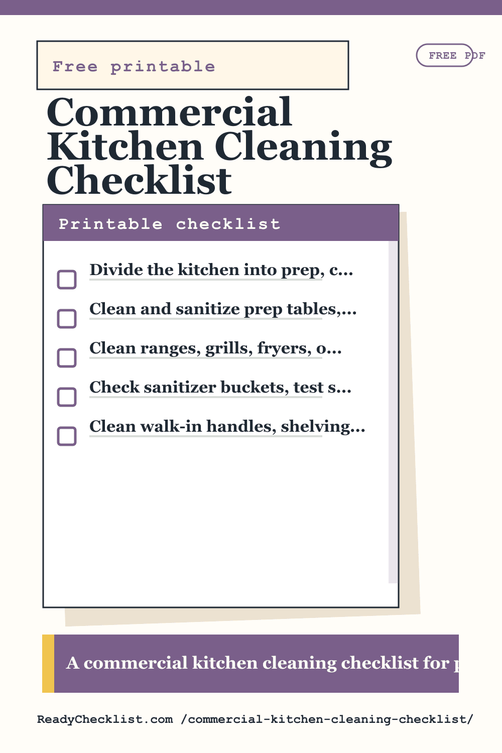 Commercial Kitchen Cleaning Checklist printable checklist template preview
