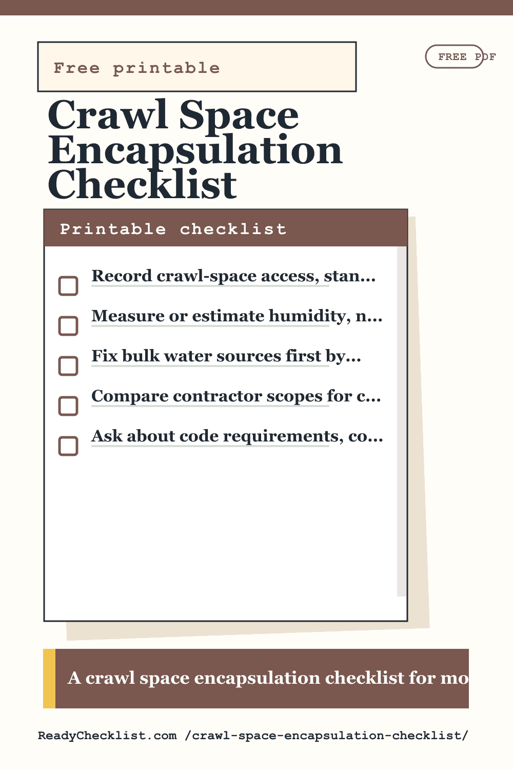 Crawl Space Encapsulation Checklist printable checklist template preview