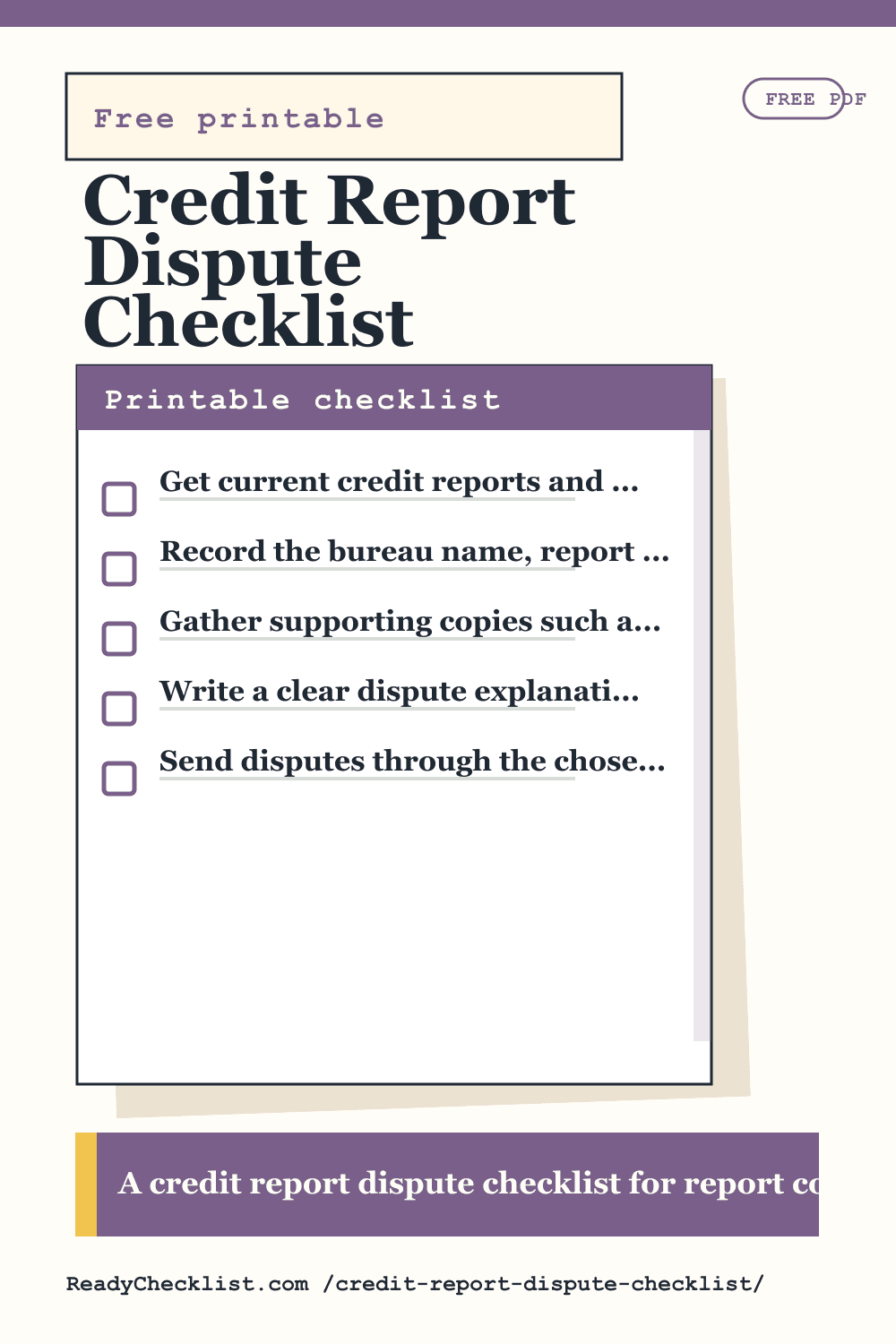Credit Report Dispute Checklist printable checklist preview image