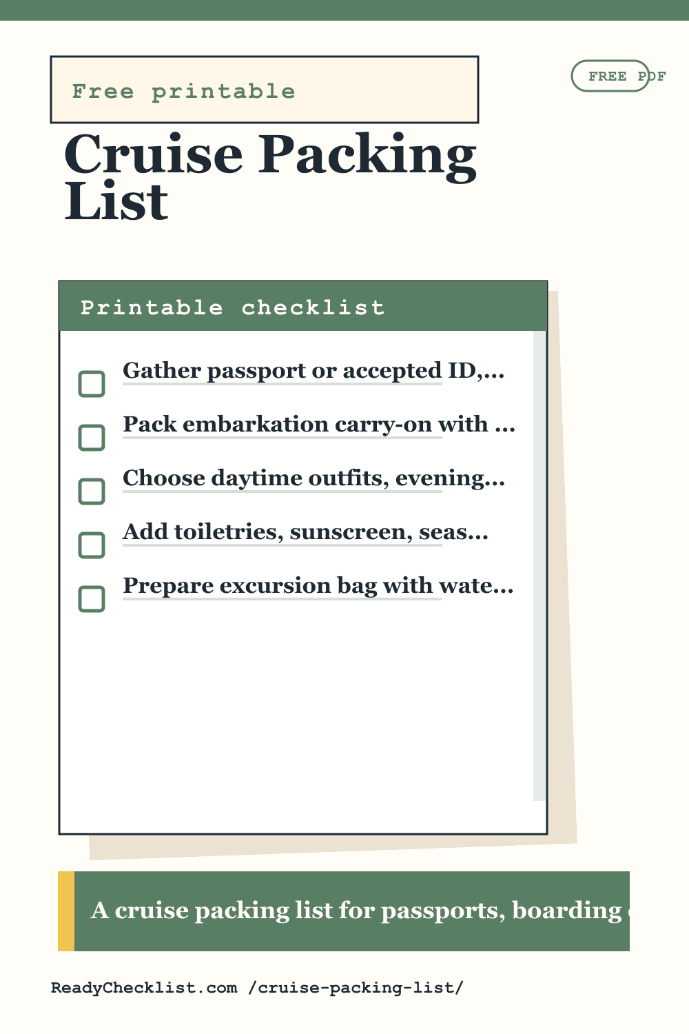 Cruise Packing List printable checklist template preview