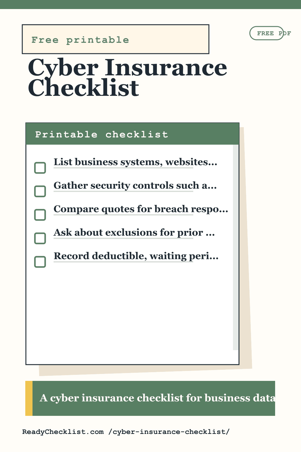 Cyber Insurance Checklist printable checklist preview image