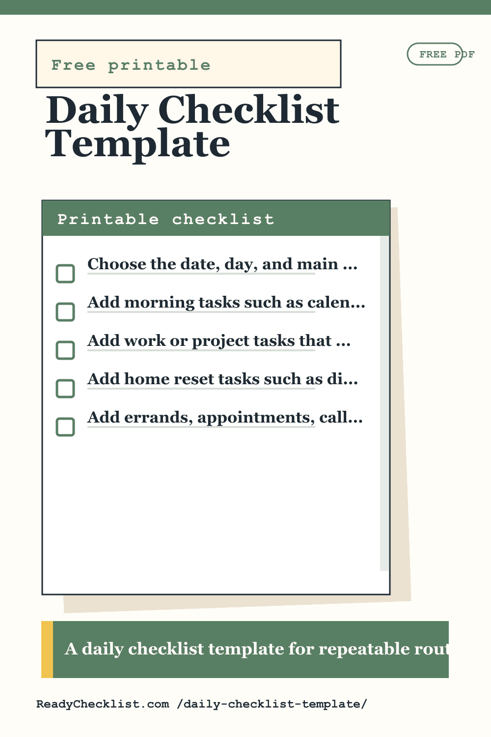 Daily Checklist Template printable checklist preview image