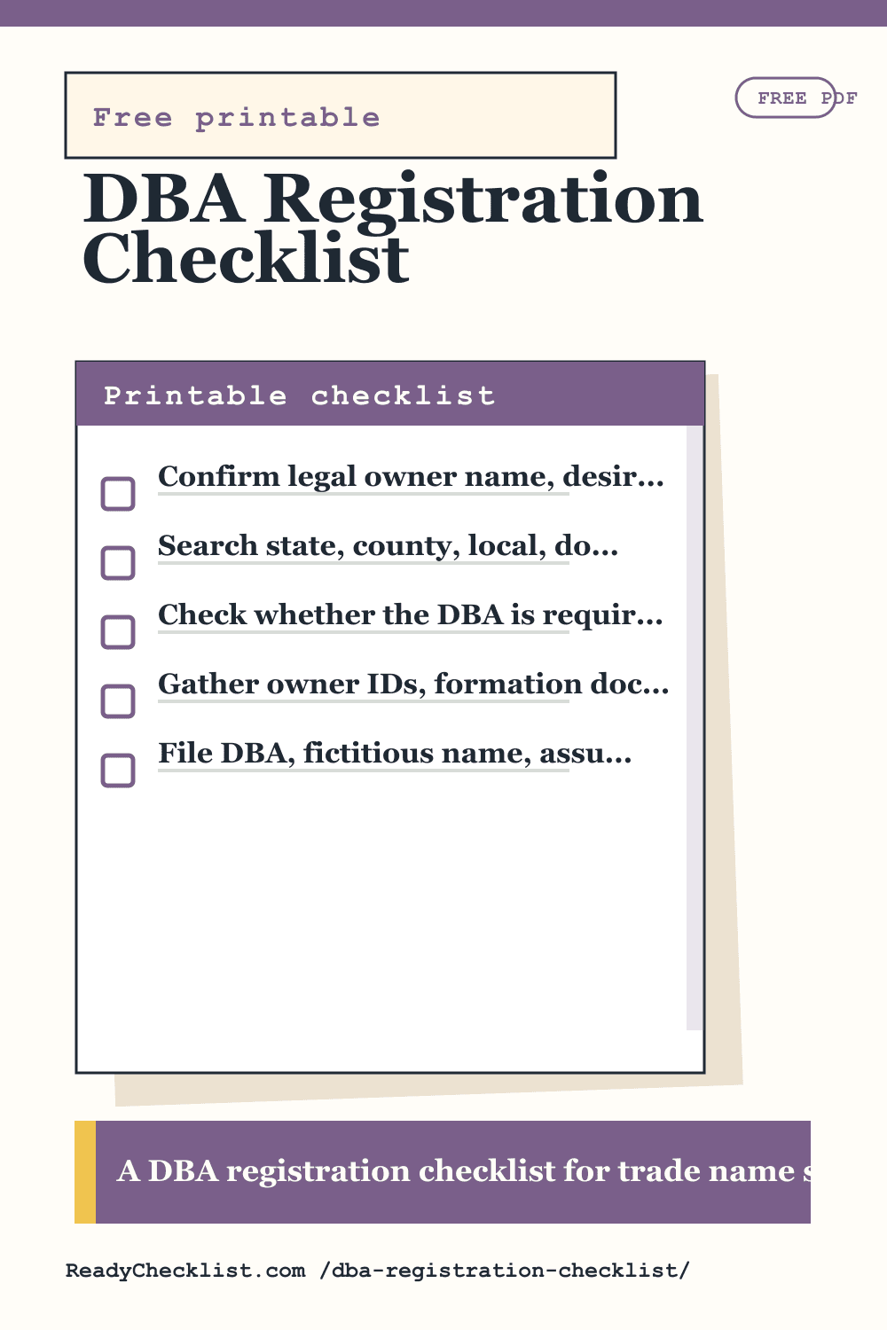 DBA Registration Checklist printable checklist preview image