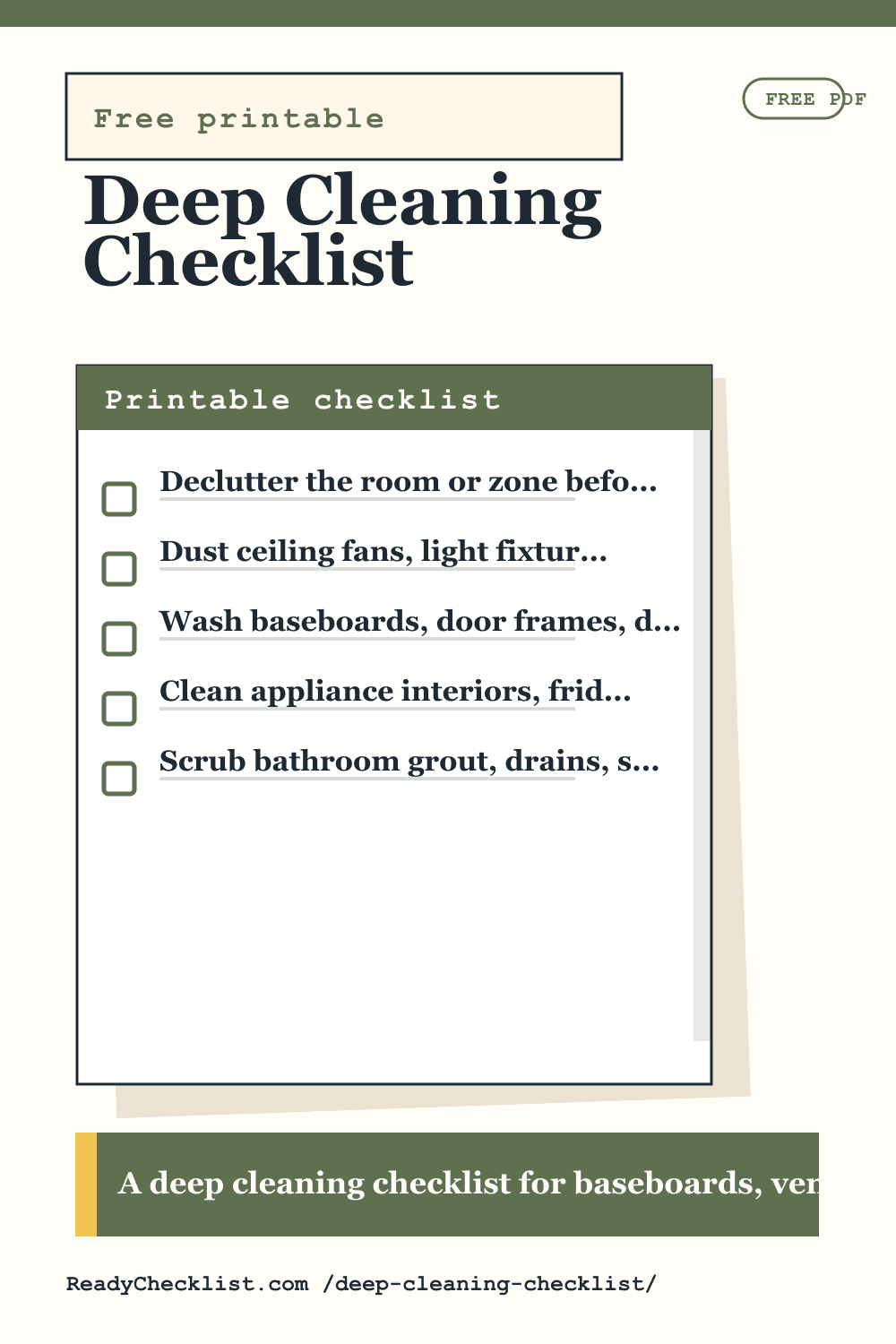 Deep Cleaning Checklist printable checklist preview image