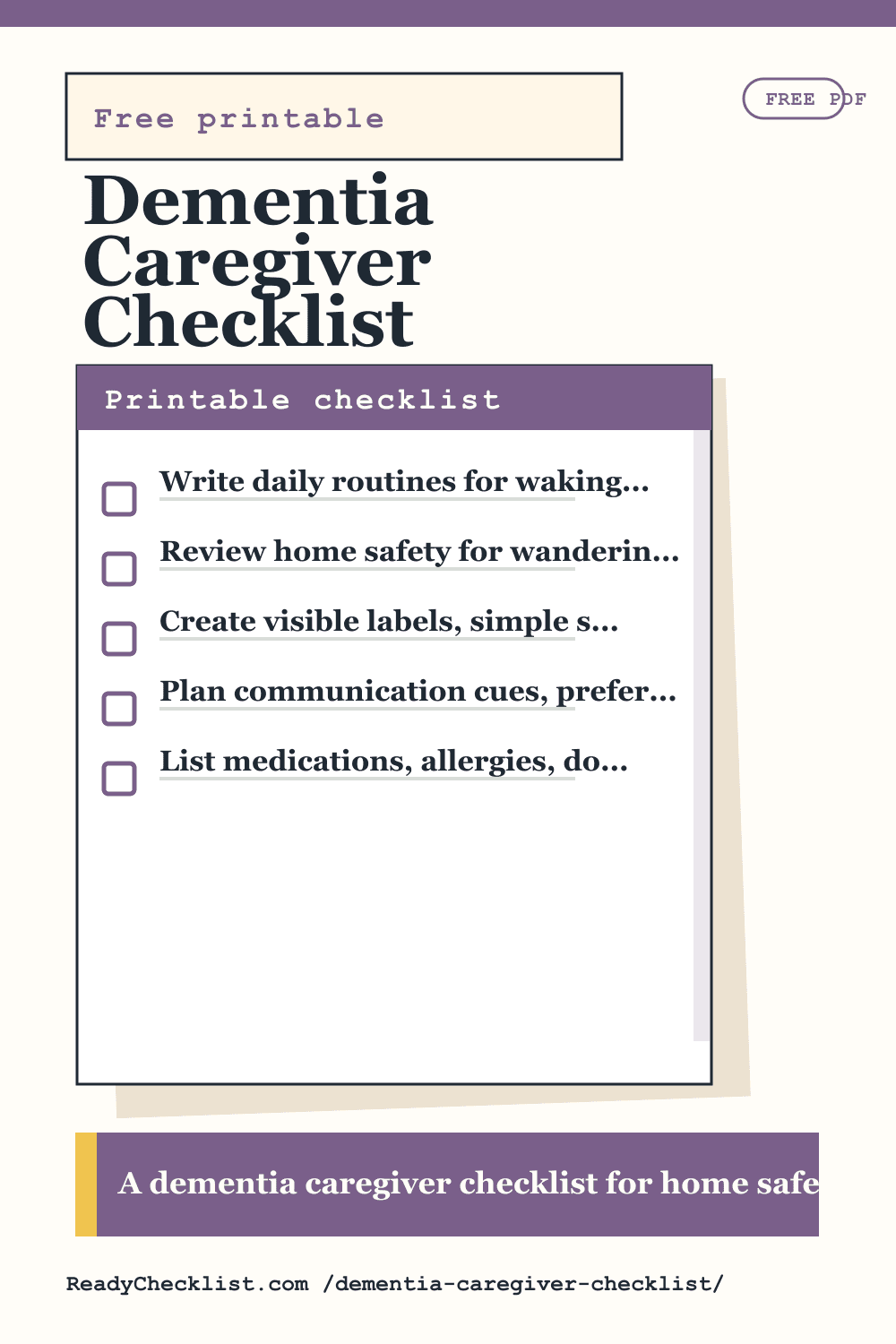 Dementia Caregiver Checklist printable checklist template preview