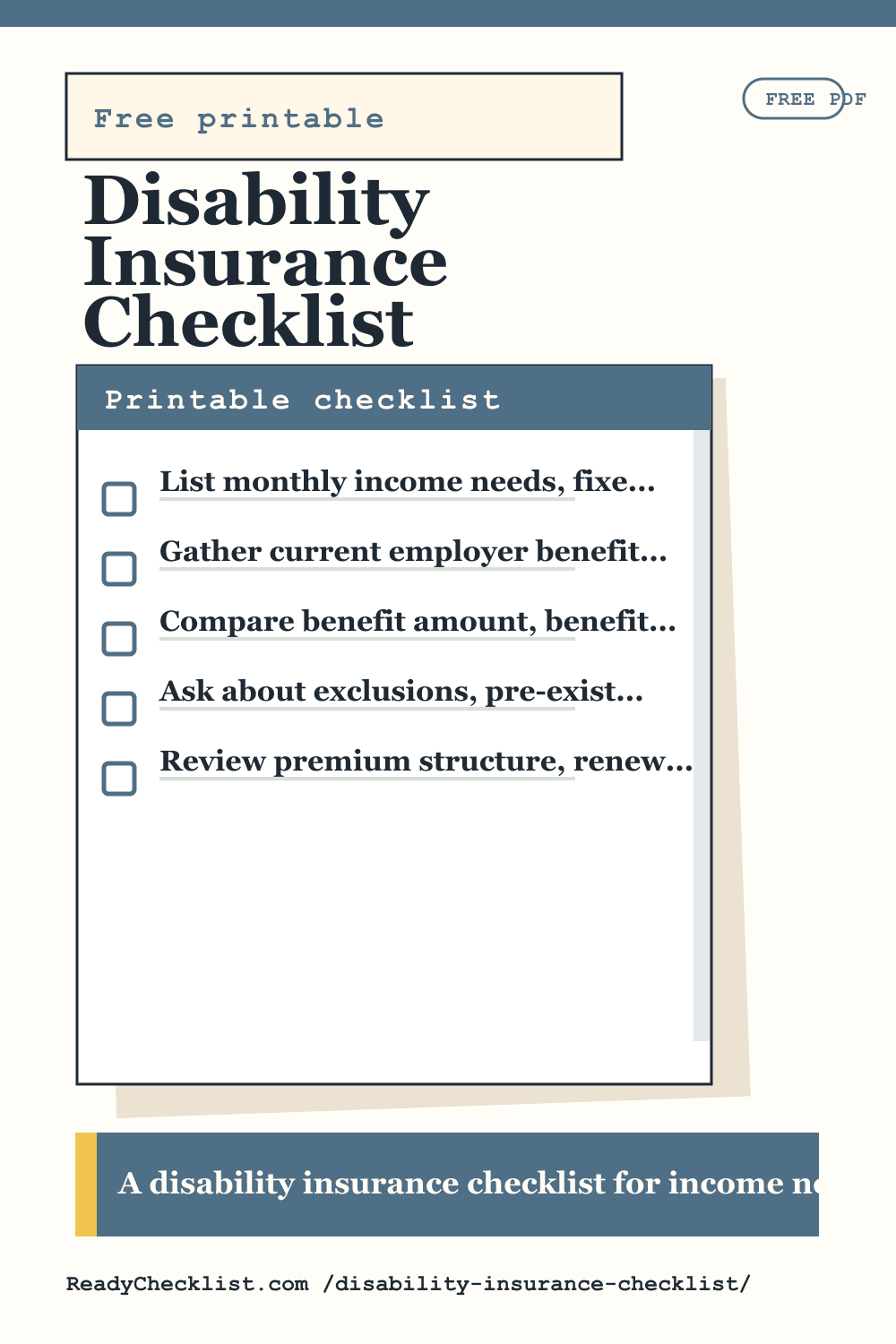 Disability Insurance Checklist printable checklist preview image