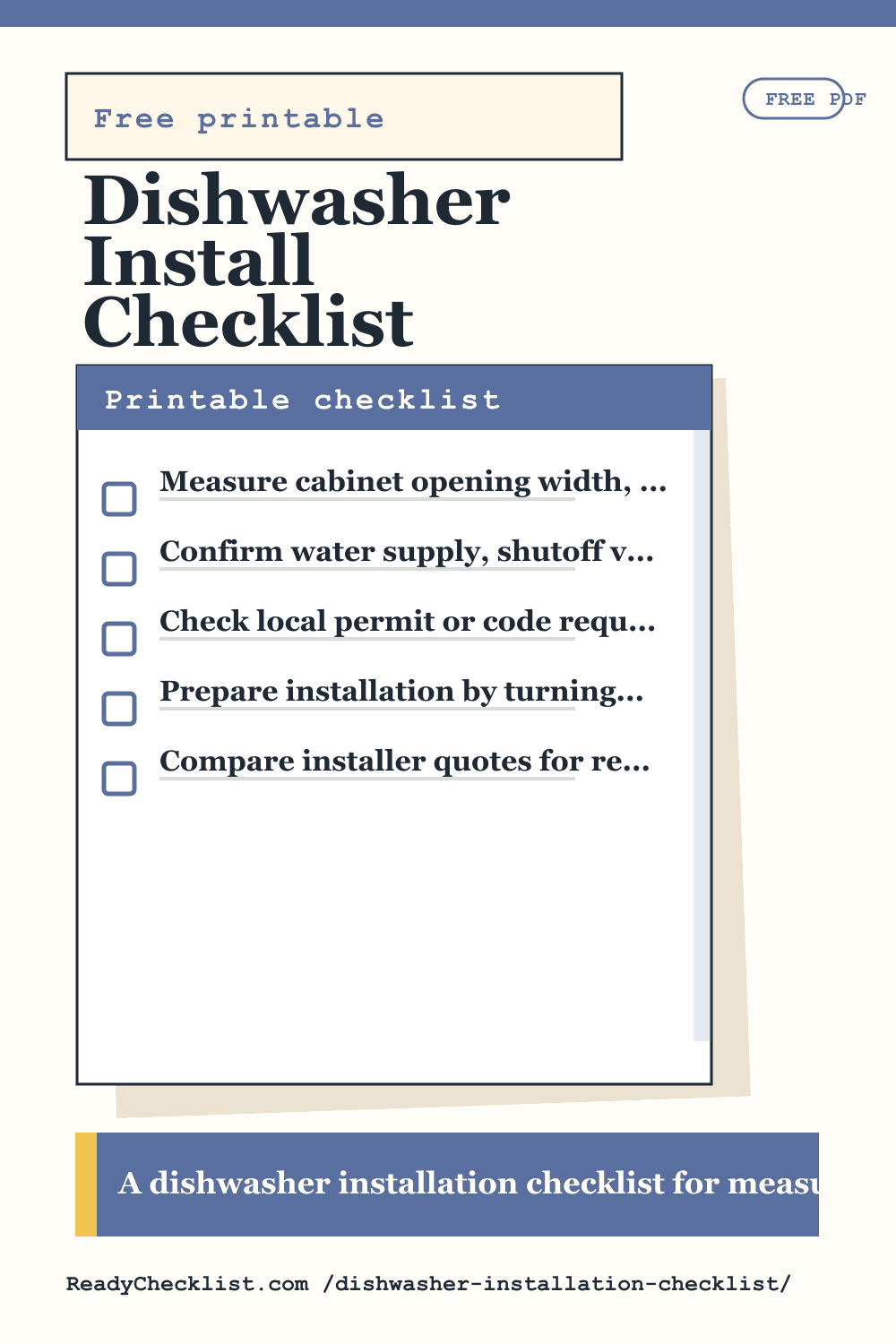 Dishwasher Install Checklist printable checklist template preview