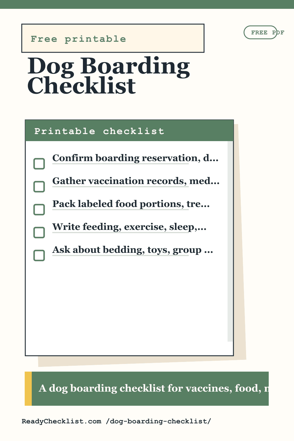 Dog Boarding Checklist printable checklist template preview