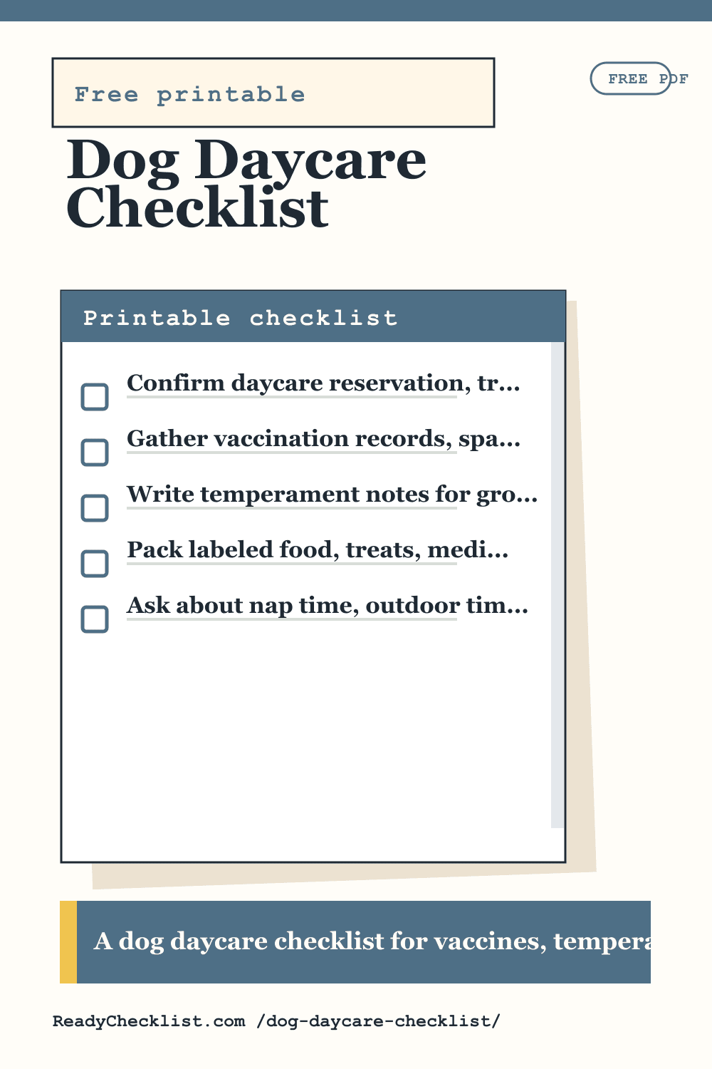 Dog Daycare Checklist printable checklist template preview
