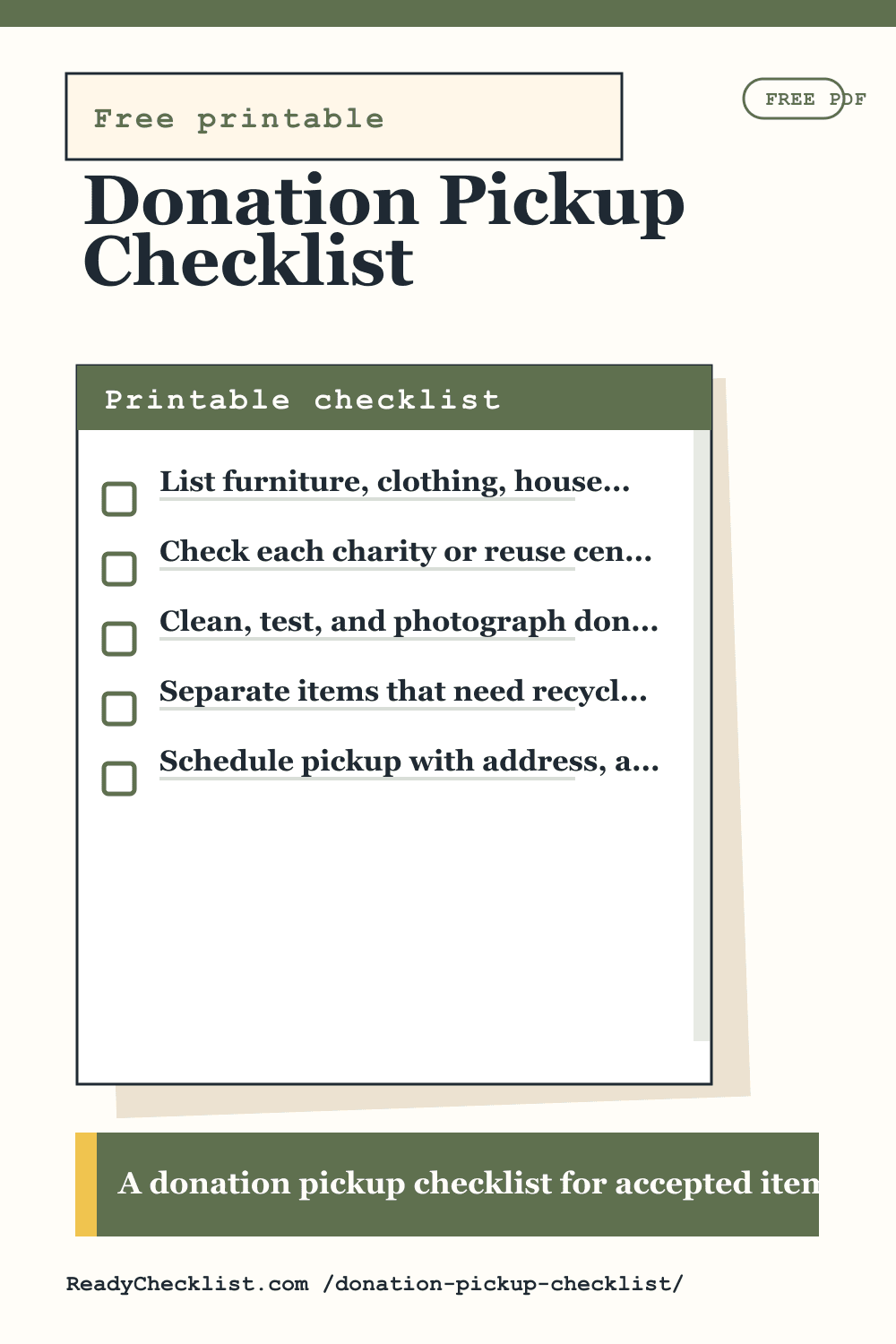 Donation Pickup Checklist printable checklist preview image