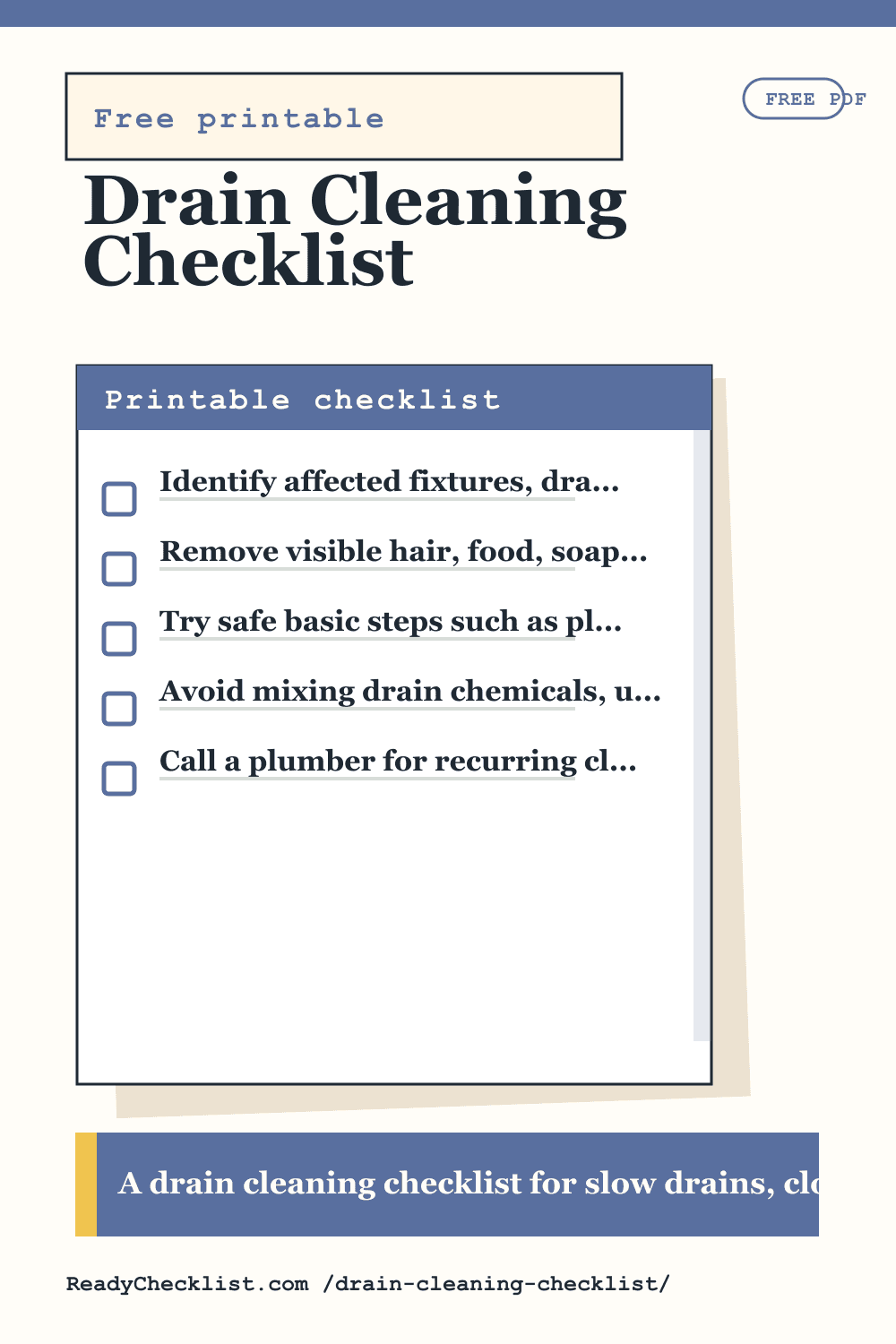Drain Cleaning Checklist printable checklist template preview