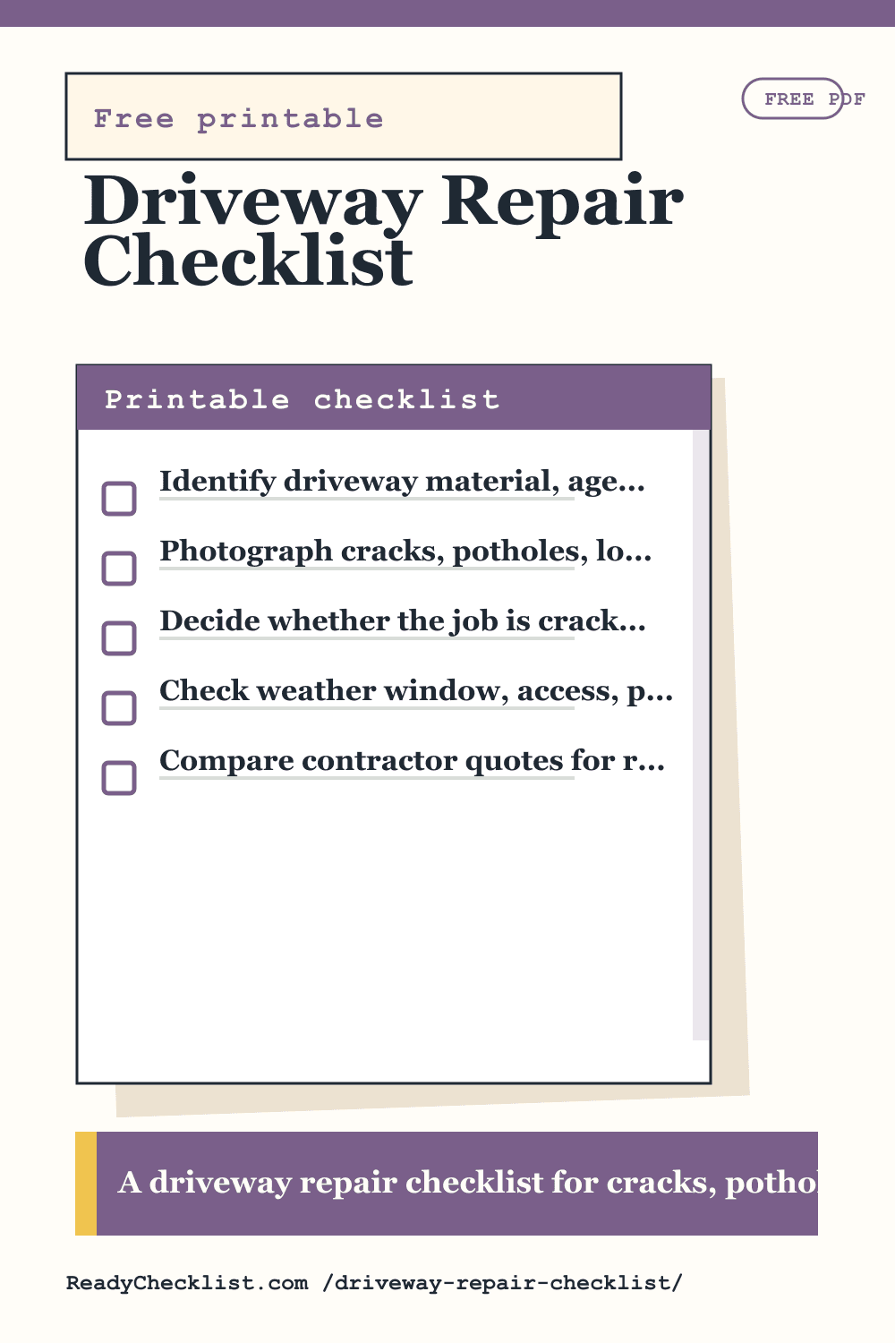Driveway Repair Checklist printable checklist template preview