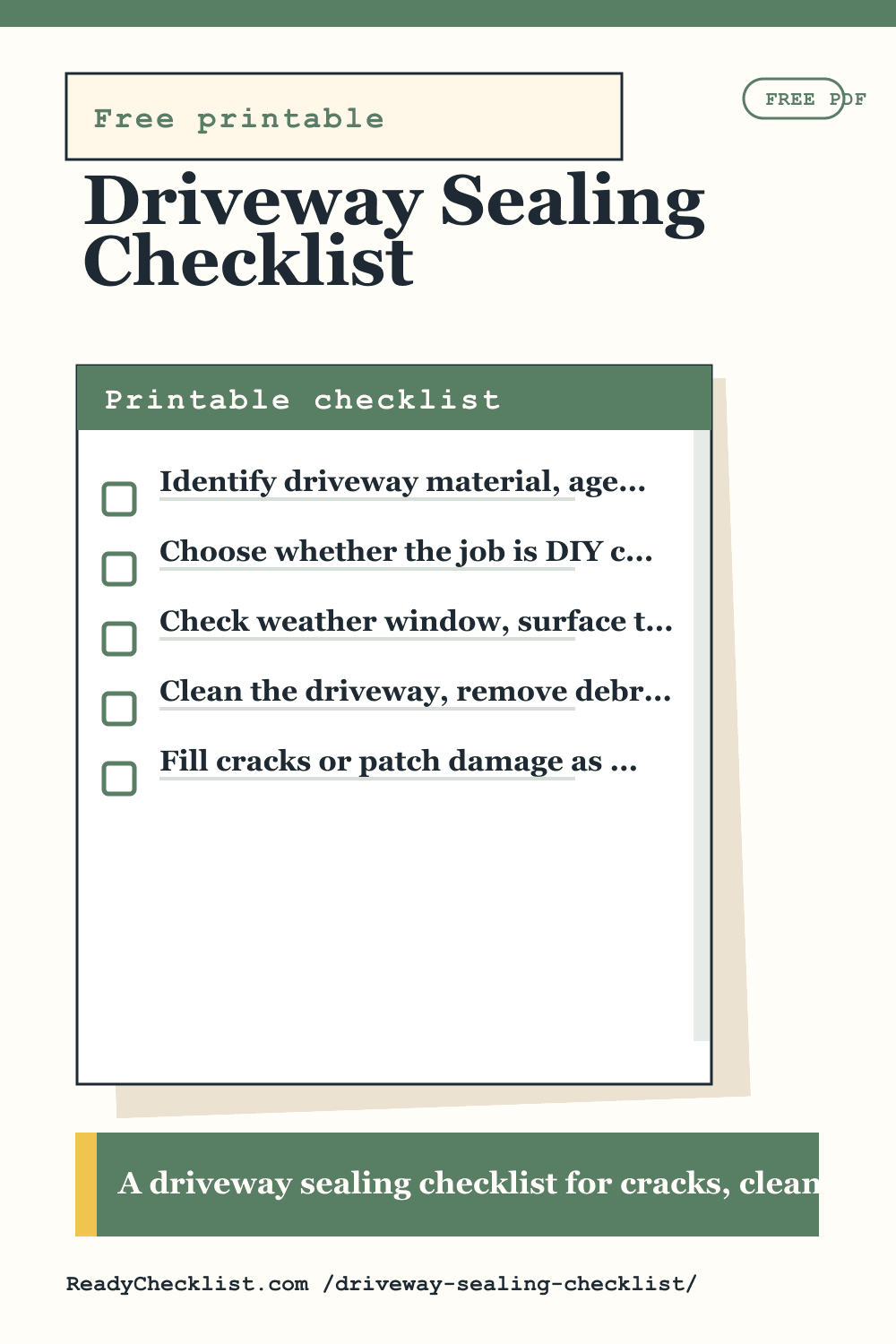 Driveway Sealing Checklist printable checklist preview image