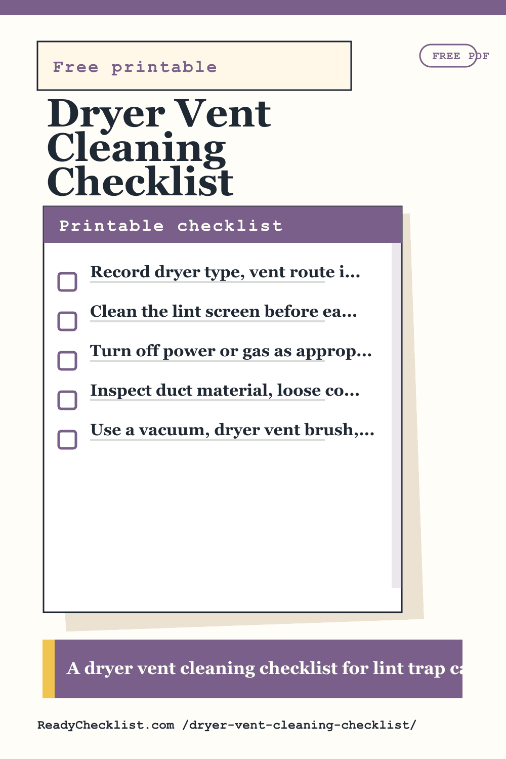 Dryer Vent Cleaning Checklist printable checklist preview image