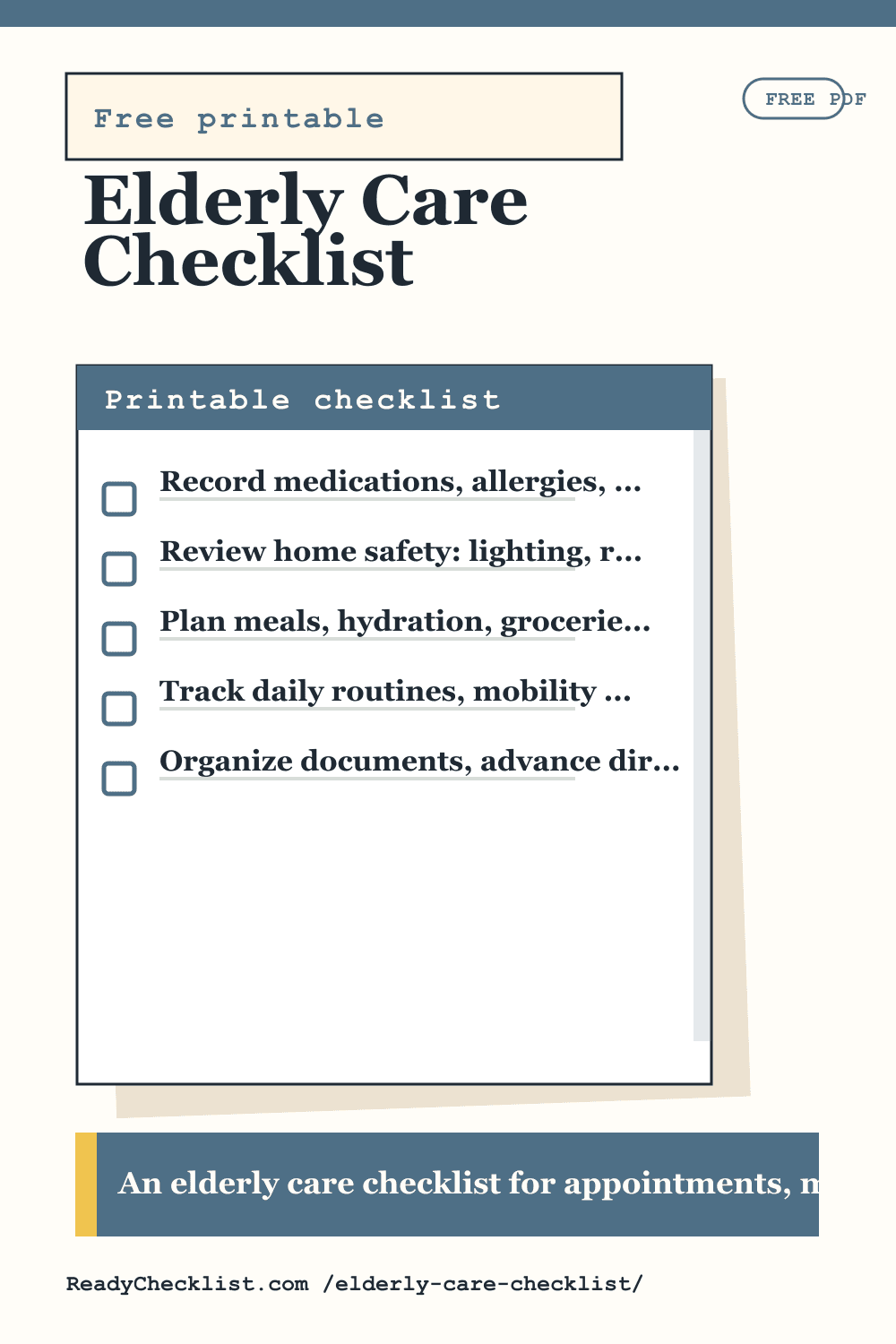 Elderly Care Checklist printable checklist preview image